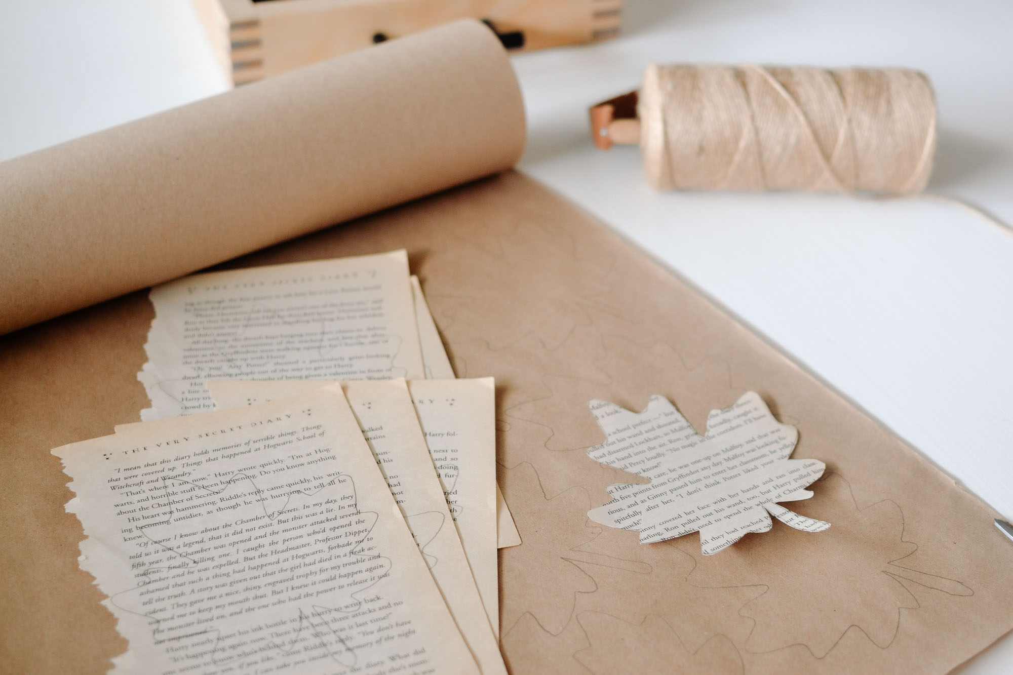 leaves traced on a paper to make a leaf garland